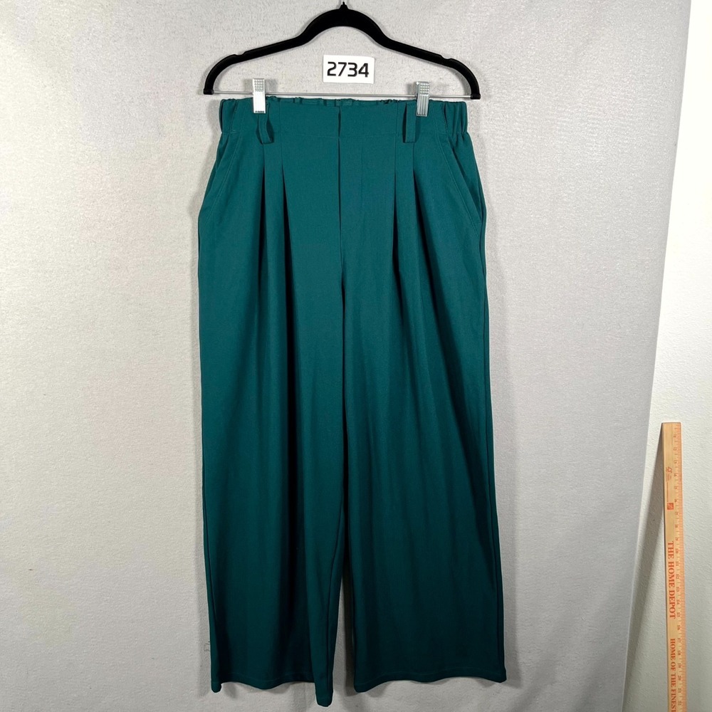 Halara Flex Wide Leg‎ Pants Womens 30 Green Pleated High Waisted Elastic Waist